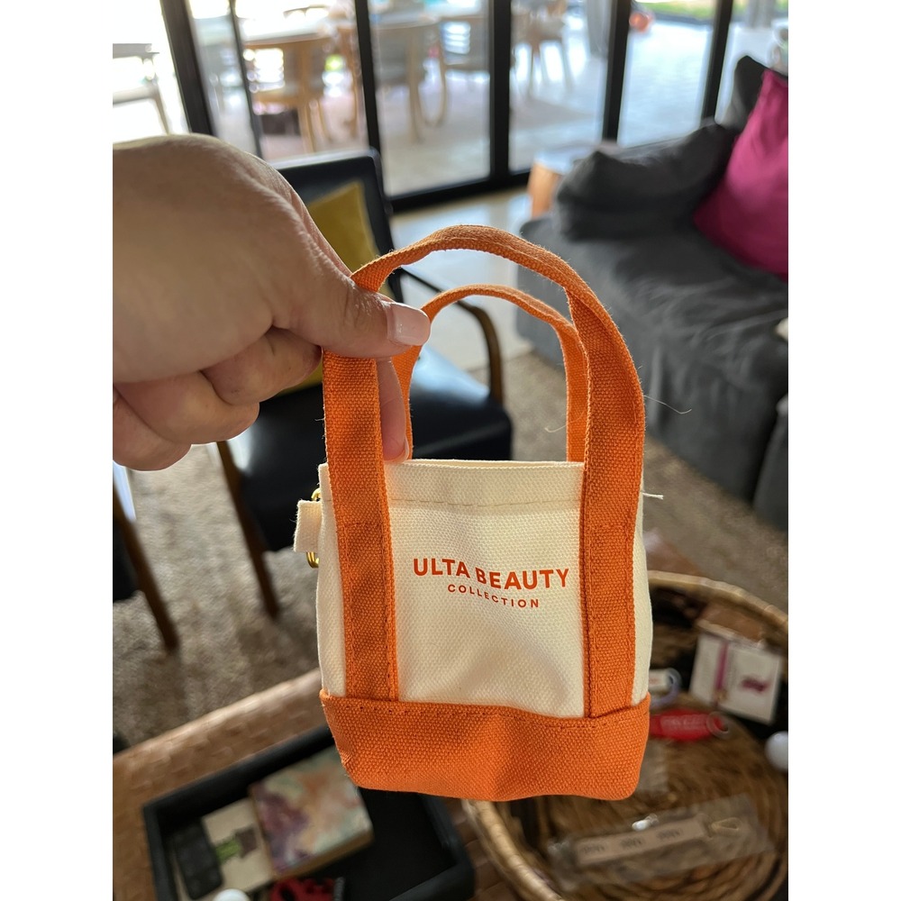 Ulta Beauty Collection Mini Tote Bag Keychain Orange Cream Canvas Novelty Tiny